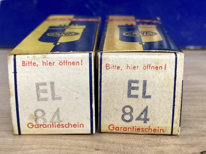 EL84 Valvo, very first series with solid eliptical getter. Still sealed! One pair (2)