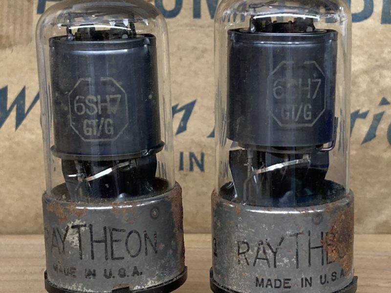 6SH7GT Raytheon, NOS, storage soiled from 1940ies, sub WE717A, test perfect, one pair