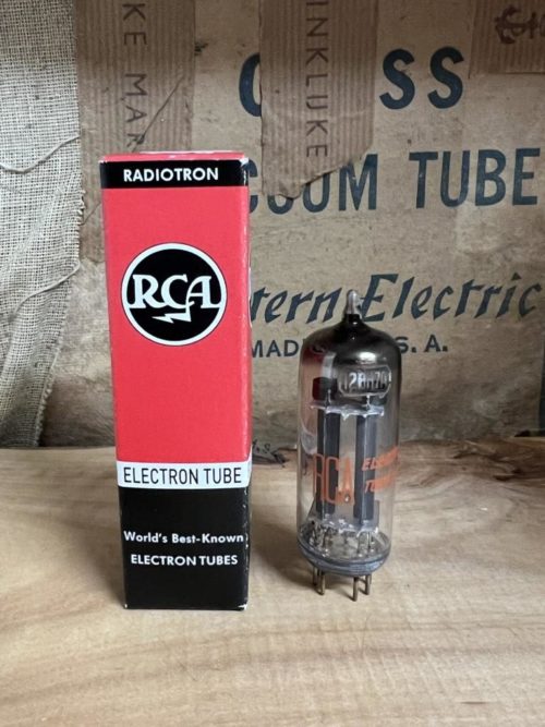 12BH7A RCA, NOS, black plate, small rectangular getter