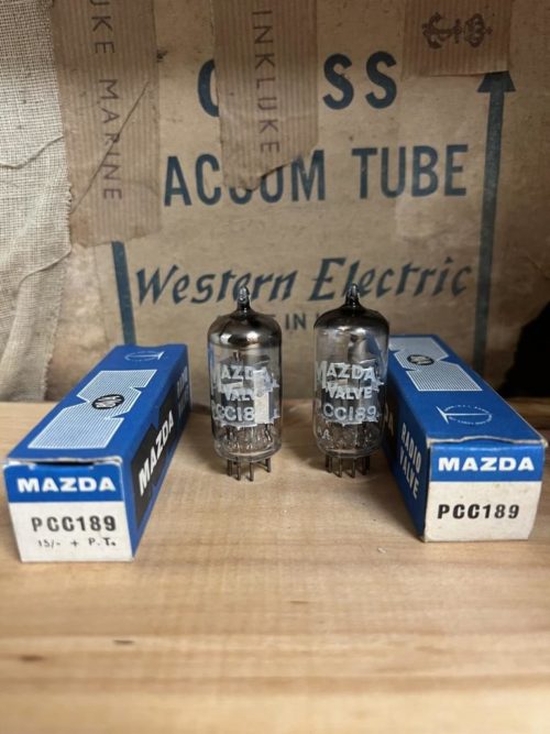 PCC189 7ES8 Mullard/Mazda true NOS/NIB, sub for E88CC/6922/CCa/6DJ8, one pair (2)