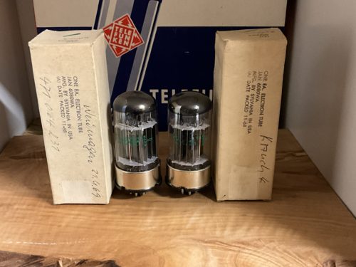 6080WB Sylvania, made 1969, tested & guaranteed, one pair, 6AS7G sub
