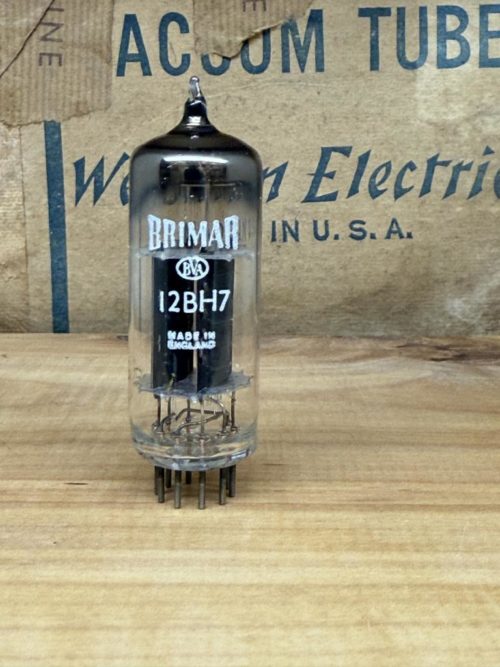 12BH7A Brimar, NOS, long black plate, square/rectangular getter